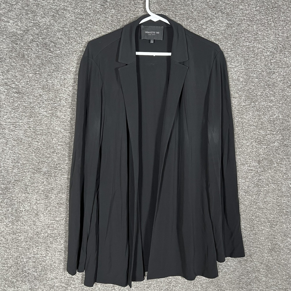 Lafayette 148 New York Jacket Womens Large Black Open Front Stretch Blazer